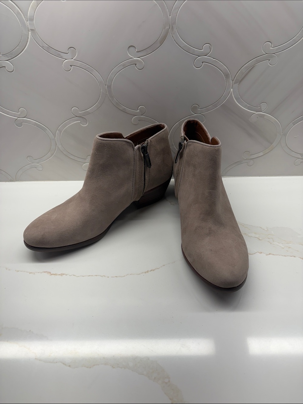 Like new Sam Edelman Neutral Taupe Suede Ankle Booties with Side Zip